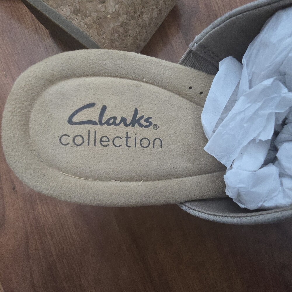 Clarks Womens Nerisa Vine Taupe Metallic Gold Mule Slipper With Cork Heel 9 Read - Picture 5 of 13